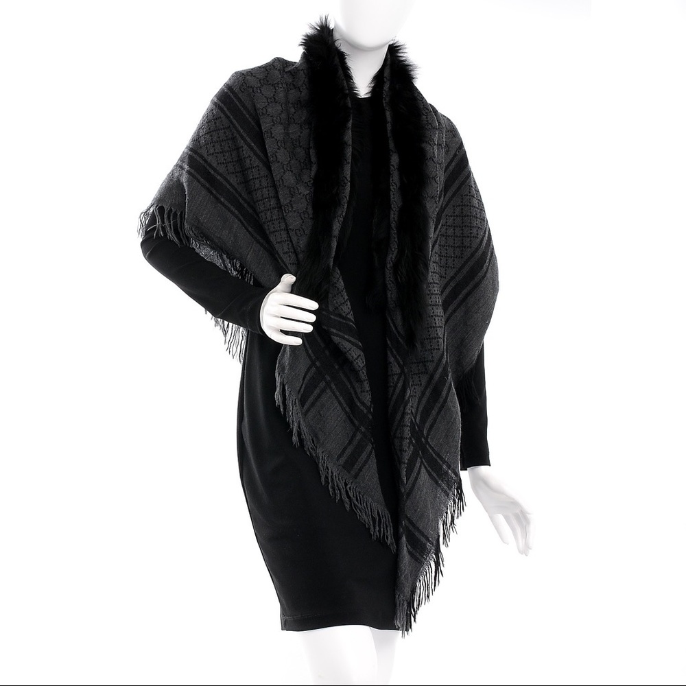 Gucci Grey Fox Fur Shawl
